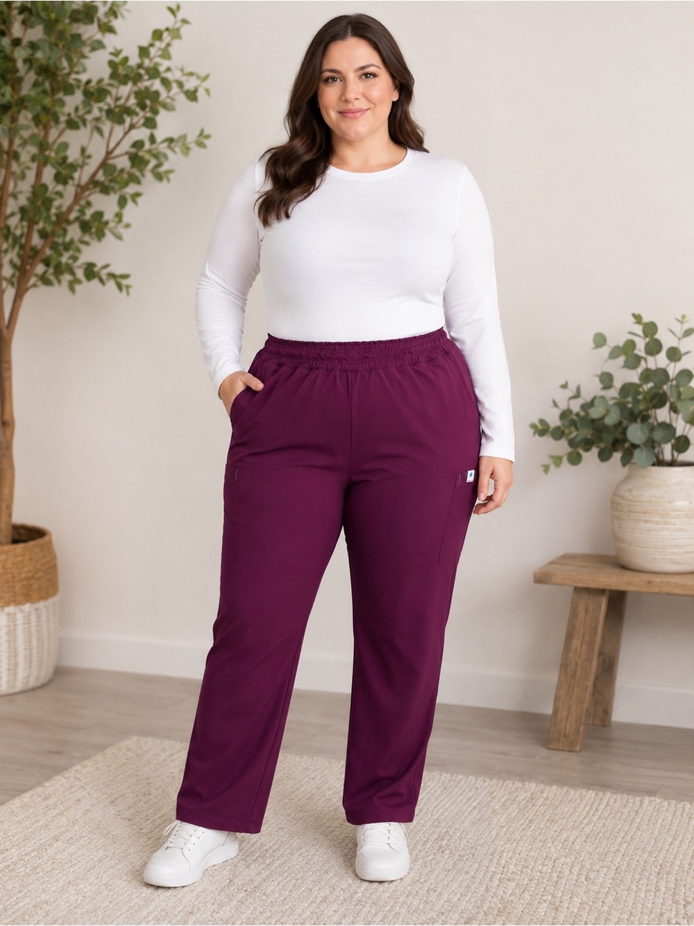 Scrubstar XL Burgundy Scrub Pants Cargo Stretch Elastic Waist
